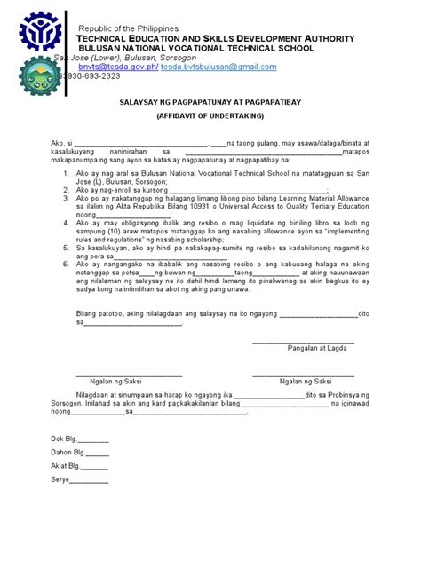 undertaking tagalog|AFFIDAVIT OF UNDERTAKING .